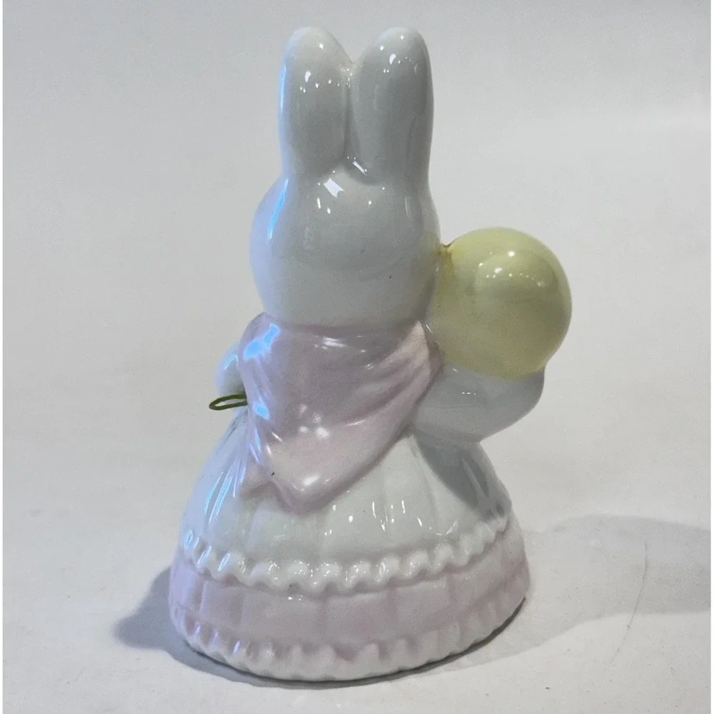 Vintage Bone China Easter Bunny w‎ Egg Bell 3 in Made In Taiwan Seasonal Decor